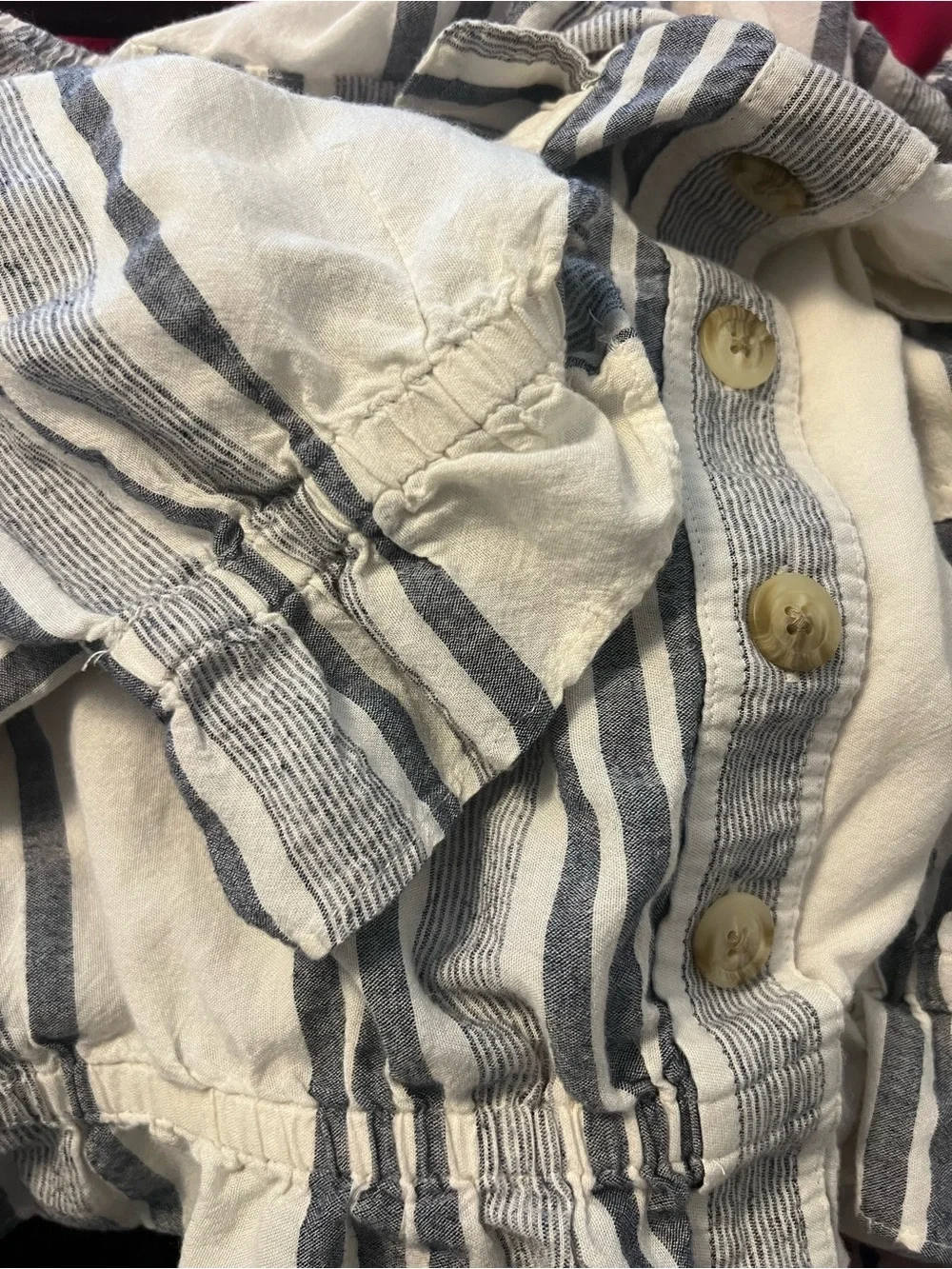 American Eagle Outfitters White and Blue Striped Off-Shoulder Peplum Button Top - Picture 4 of 4